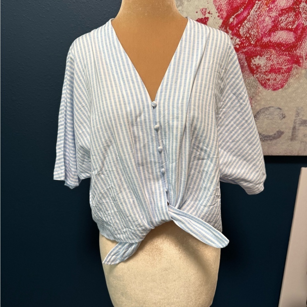 Buddy Love Blue Striped Button-Down Women's Top S - Picture 1 of 9